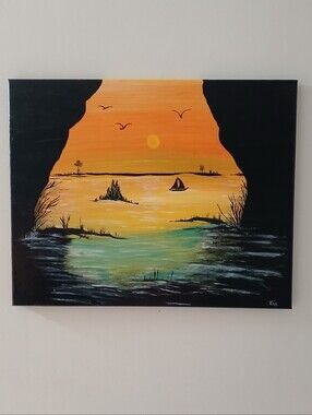 Sunset Cove Canvas Wall Art - Orange & Black